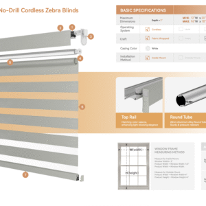 Square No-Drill Cordless Zebra Blinds
